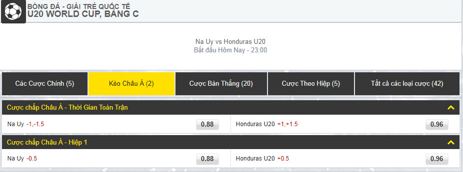 dafabetlinks - Ca cuoc U20 World Cup - Na Uy vs Honduras U20- keo chau a