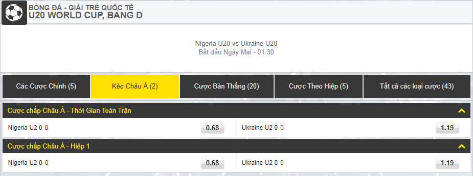 dafabetlinks - Ca cuoc U20 World Cup - Nigeria U20 vs Ukraine U20 - keo chau a