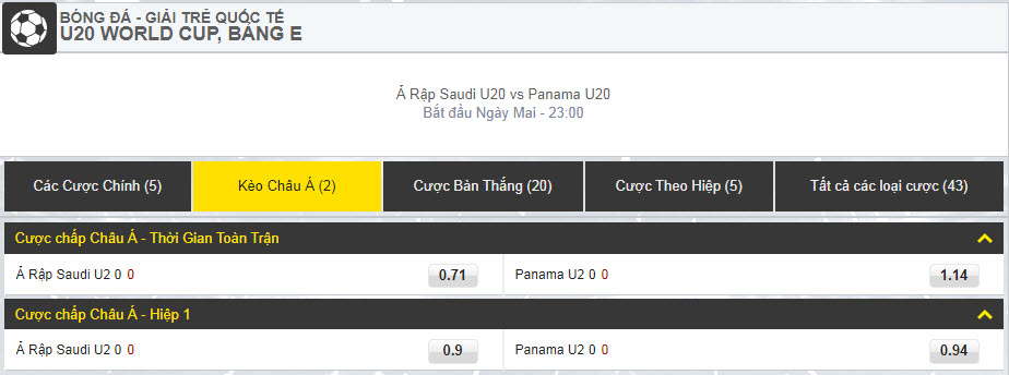 dafabetlinks - Ca cuoc U20 World Cup - Ả Rập Saudi U20 vs Panama U20 - keo chau a