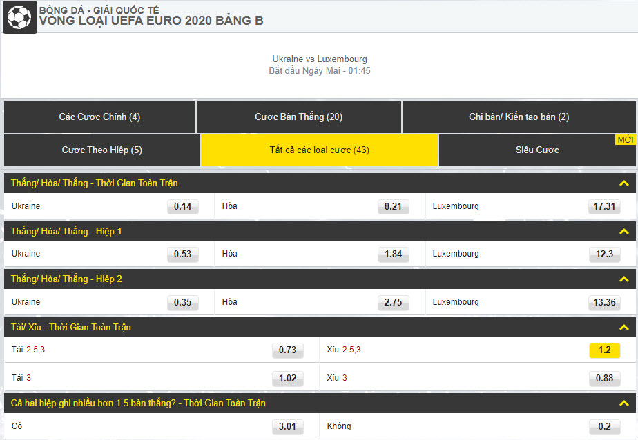 Dafabetlinks-keo-bong-da- uefa-euro-2020-vong-loai - Ukraine vs Luxembourg - tất cả các loại cược