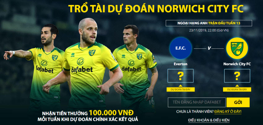 Dafabet thưởng 100k dự đoán các trận đấu của Norwich City